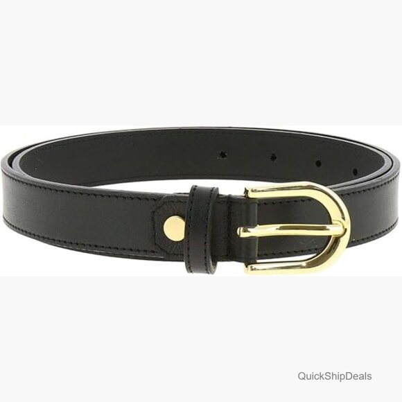 Italian Leather Belt, Slim Design, Polished Brass Buckle main image 4